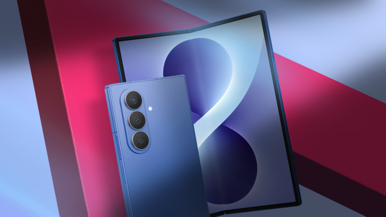 a-blue-samsung-galaxy-z-fold8-shown-open-and-closed-against-a-geometric-background