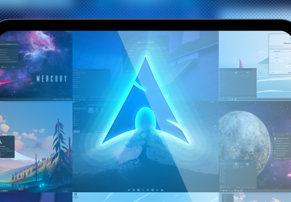 arch-linux-logo-with-some-distros-in-the-background