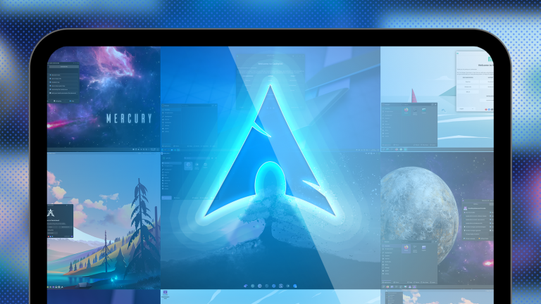 arch-linux-logo-with-some-distros-in-the-background