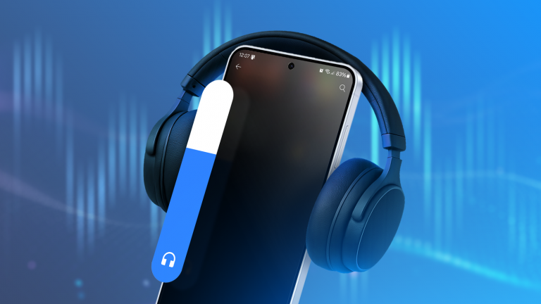 android-phone-with-bluetooth-headphones-and-a-large-volume-slider