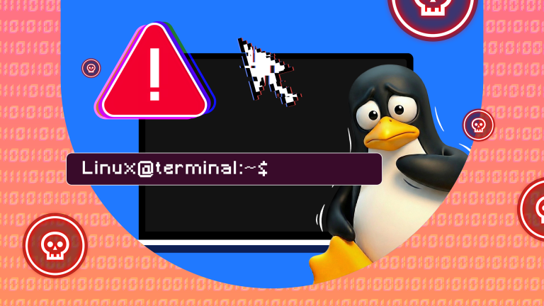 illustration-of-the-linux-tux-mascot-looking-worried-beside-a-terminal-window-with-a-warning-icon-and-skull-symbols